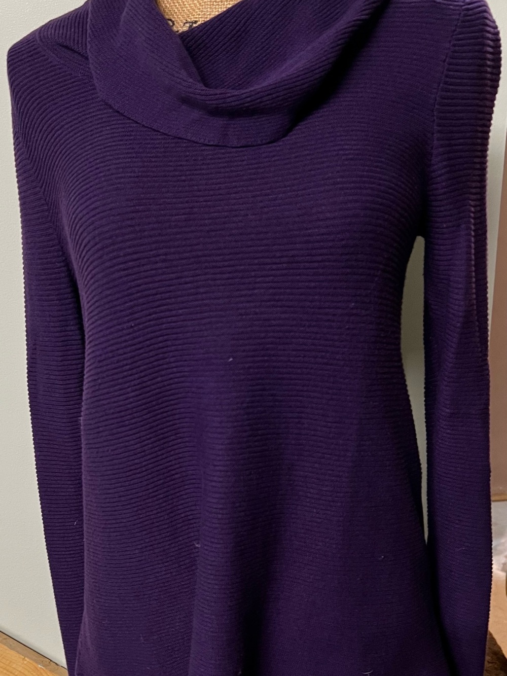 Studio Deep Purple Ribbed Cowl Neck Sweater